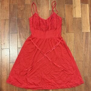 VTG Van Raalte Nightgown RED Nylon Lace Full Slip Myth Dress Lingerie Sz M